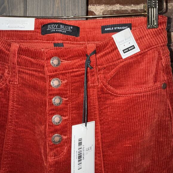 Judy Blue Corduroy Pants 7/28 Rust Ankle Straight High Waist NWT Preppy Boho - Picture 3 of 9